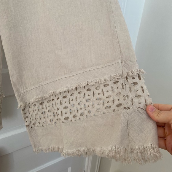 Wide leg cotton and linen cropped elastic waist pants - Picture 6 of 8